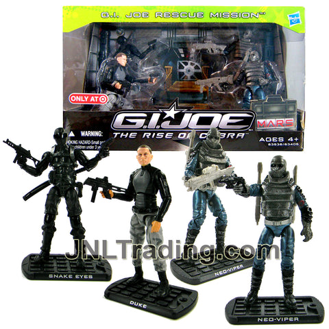 Year 2009 GI JOE Movie The Rise of Cobra 4 Pack 4 Inch Figure Set - GI JOE RESCUE MISSION with SNAKE EYES, DUKE, and 2 NEO-VIPER Plus Weapons