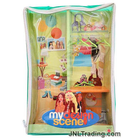 Year 2004 Barbie My Design Scene Fashion Closet (Green) with 4 Hangers H7313