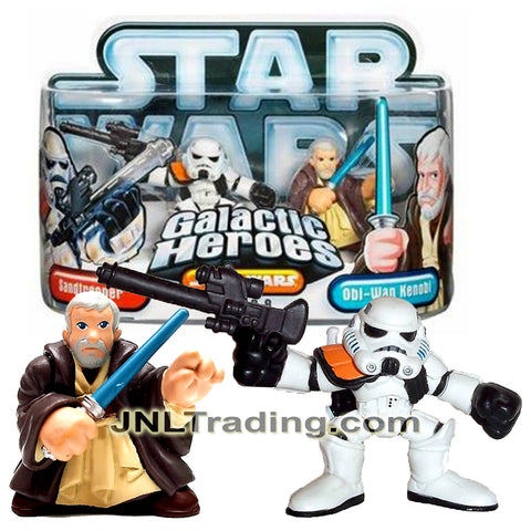 Year 2006 Star Wars Galactic Heroes Series 2 Pack 2 Inch Figure - SANDTROOPER with Blaster Rifle and OBI-WAN KENOBI with Lightsaber