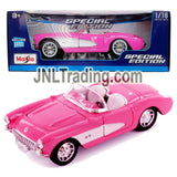 Maisto Special Edition Series 1:18 Scale Die Cast Car Set : Pink Classic Convertible Coupe 1957 CORVETTE with Display Base