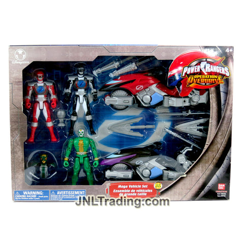 Year 2006 Power Rangers Operation Overdrive Series MEGA VEHICLE SET B with Red and Black Rangers,  2 Cycles, Villain and Removable Armor
