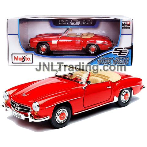 Maisto Special Edition Series 1:18 Scale Die Cast Car - Red Classic Roadster 1955 MERCEDES-BENZ 190SL with Display Base