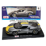 Maisto Special Edition Series 1:18 Scale Die Cast Car Set : Grey Hard-Top Convertible 296 GTB ASSETTO FIORANO with Display Base