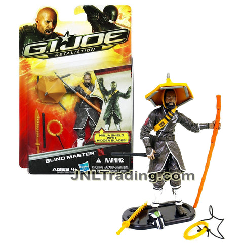 Year 2012 GI JOE Movie Series Retaliation 4 Inch Figure - BLIND MASTER with Flute, Sword, Hat, Cane Stick with Hidden Blade, Flying Saw & Display Base