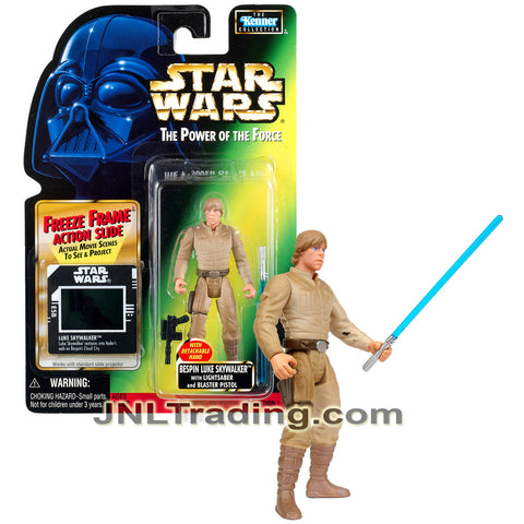 Year 1997 Star Wars Power of The Force Series 4 Inch Figure - BESPIN LUKE SKYWALKER with Lightsaber, Blaster and Freeze Frame Action Slide