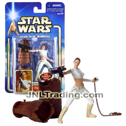 Year 2002 Star Wars Attack of the Clones 3.5 Inch Figure #02 - Arena Escape PADME AMIDALA with Blaster, Arena Column and Metal Chain