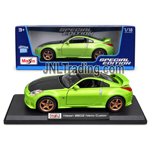 Maisto Special Edition 1:18 Scale Die-Cast Metal Car - Metallic Green Model Coupe Nissan 350Z Nismo Custom with Display Base