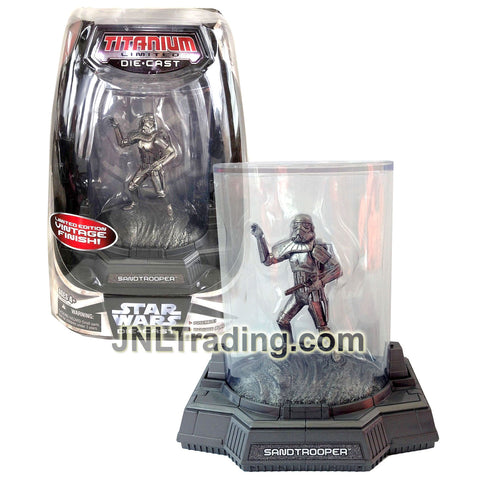 Year 2006 Star Wars Titanium Die Cast Series 4 Inch Figure - Limited Edition Vintage Finish SANDTROOPER (Silver Color) with Blaster and Display Case