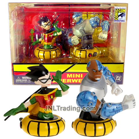 Year 2005 Comic Con Exclusive DC Comics Teen Titans Go! Series 2 Pack 4.5 Inch Tall Bust Figure MINI PAPERWEIGHT Set - ROBIN and CYBORG