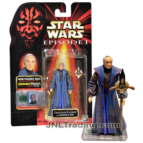 Star Wars Year 1998 The Phantom Menace Series 4 Inch Tall Figure - CHANCELLOR VALORUM with Ceremonial Staff and CommTech Chip