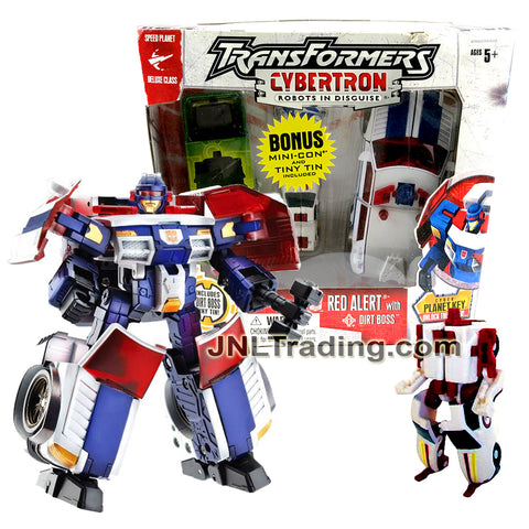 Year 2005 Transformer Cybertron Series Deluxe Class 6 Inch Tall Figure - RED ALERT with Cyber Planet Key and Mini-Con DIRT BOSS with Tin Box