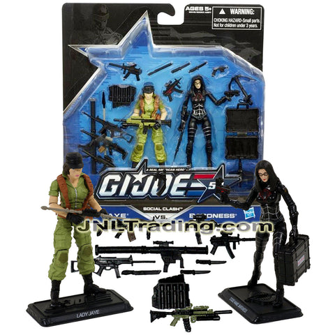 Year 2014 G.I. JOE 50 Series 2 Pack 4 Inch Tall Figure Set - SOCIAL CLASH with LADY JAYE and BARONESS Plus Weapons, Display Bases and Profile Cards