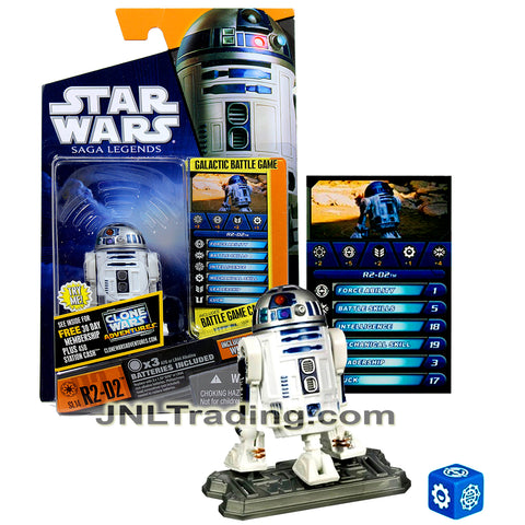 Year 2010 Star Wars Galactic Battle Game Saga Legends 3 Inch Electronic Figure : R2-D2 SL14 with Light & Sounds, Battle Game Card, Die & Display Base