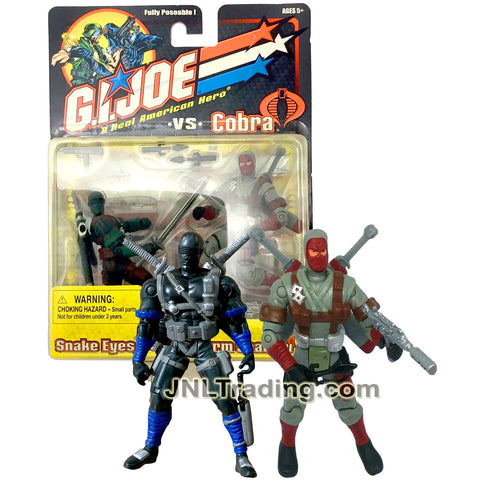 Year 2001 GI JOE Real American Hero vs Cobra 2 Pack 4 Inch Figure : SNAKE EYES vs STORM SHADOW with Sub-Machine Guns, Sais, and Swords with Sheaths