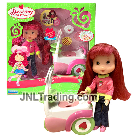 Year 2006 Strawberry Shortcake 6 Inch Doll Playset - STRAWBERRY SHORTCAKE'S PIE CART with  Pies and Plates