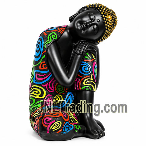 Turtle King 9.5 Inch Colorful Meditating Buddha Statue Hand-Painted Zen Resin Sculpture Modern Home Meditation Decor