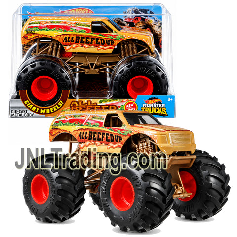 Year 2018 Hot Wheels Monster Trucks 1:24 Scale Die-Cast Metal Truck – ALL BEEFED UP GBV41 with Giant Wheels and 4-Wheel Steering