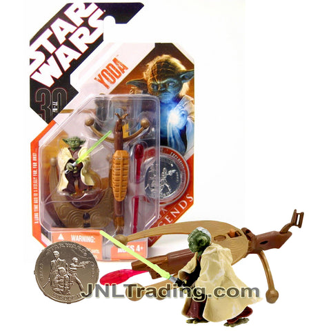 Year 2007 Star Wars Saga Legends 30th Anniversary Series 2 Inch Figure - YODA with Lightsaber, Kashyyyk Missile Launcher and Exclusive Collector Coin