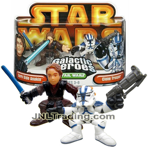 Year 2005 Star Wars Galactic Heroes Series 2 Pack 2 Inch Figure - DARK SIDE ANAKIN with Lightsaber and CLONE TROOPER with Blaster