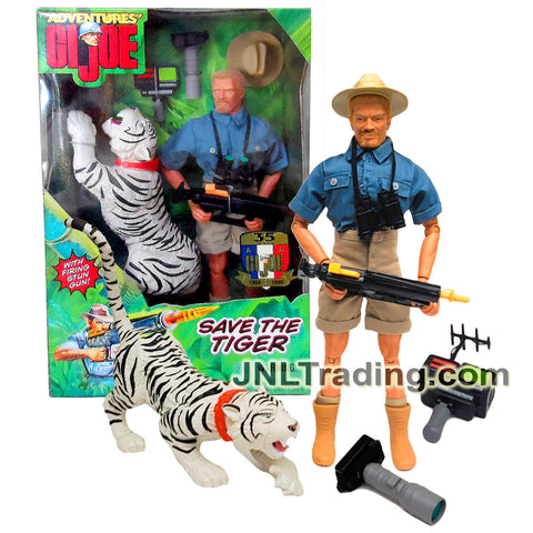 Year 1998 GI JOE Adventures Series 12 Inch Figure - SAVE THE TIGER with Caucasian Hunter, Tracking Device, Stun Gun, Camera, Hat and Binoculars