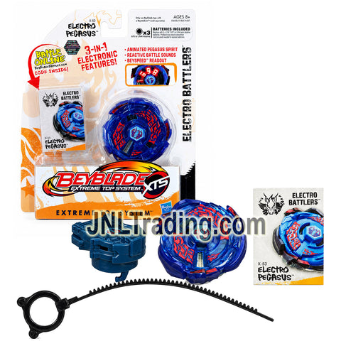 Year 2011 Beyblade Extreme Top System XTS Electro Battlers X-53 ELECTRO PEGASUS with 3 in 1 Electronic Features, Spin Launcher, Ripcord & Online Code