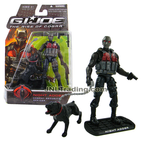 Year 2009 GI JOE Movie The Rise of Cobra Series 4 Inch Figure - Cobra Security Officer NIGHT ADDER with Knife, Gun, Rifle, Guard Dog and Display Base