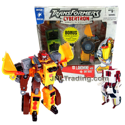 Year 2005 Transformer Cybertron Deluxe Class 6 Inch Tall Figure - LANDMINE with Missile Launcher, Cyber Planet Key and Mini-Con DIRT BOSS with Tin Box