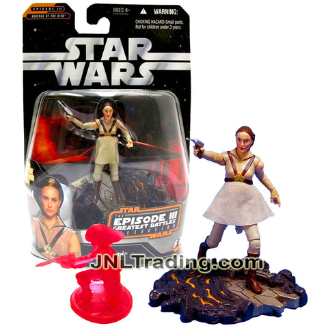 Year 2006 Star Wars Greatest Battles Collection Revenge of the Sith 3.5 Inch Figure : PADME with Blaster, Display Base and Rebel Trooper Hologram