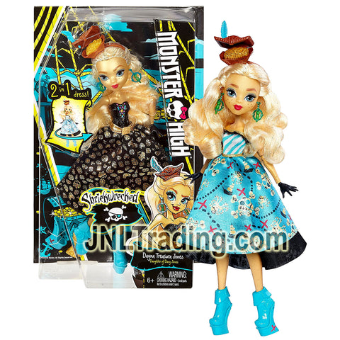 Year 2016 Monster High Shriekwrecked 11 Inch Doll - Daughter of Davy Jones DAYNA TREASURA JONES with 2 in 1 Dress, Hidden Treasure Hat and Gold Heels