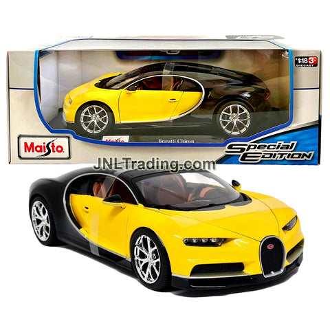 Maisto Special Edition Series 1:18 Scale Die Cast Car Set - Yellow Black Luxury Super Sports Car BUGATTI CHIRON with Display Base