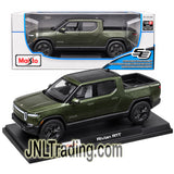 Maisto Special Edition Series 1:20 Scale Die Cast Truck Set - Metallic Green Electric Pickup RIVIAN R1T with Display Base