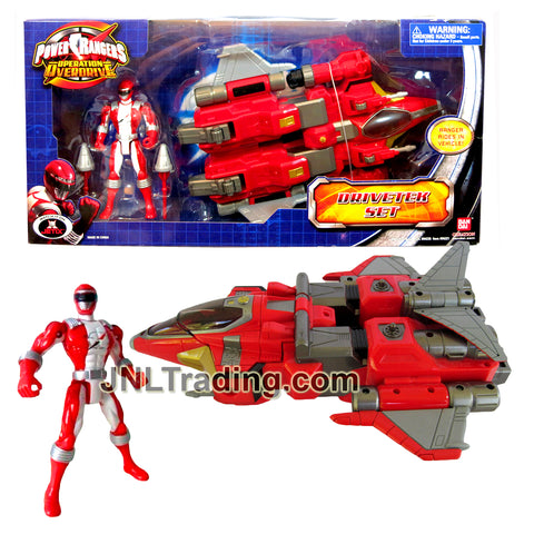Year 2007 Power Rangers Operation Overdrive 11 Inch Long Vehicle Set - DRIVETEK SET with Missile Launcher, Missiles and Red Power Ranger Figure