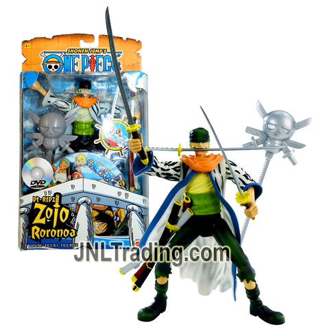 Year 2005 Shonen Jump's One Piece Series 7 Inch Tall Figure - PI-RIPZ ZORO RORONOA with Swords, Sheaths and Ripcord