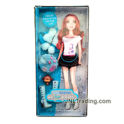 Year 2006 Barbie My Scene Un-Fur-Gettable Fashion Outfit Accessory J1154 with Sweater, Tops, Skirt, Boots and Pet Monkey