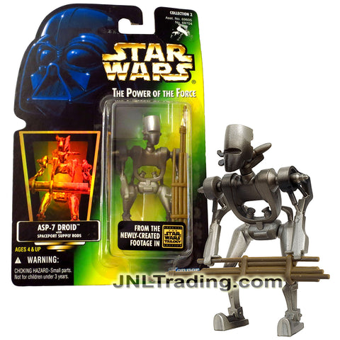 Year 1996 Star Wars Power of The Force Series 4 Inch Tall Figure - DROID ASP-7 with Spaceport Supply Rods
