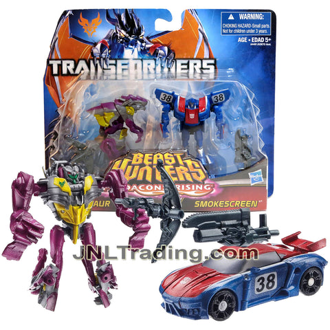 Year 2013 Transformers Beast Hunters Predacon Rising 2 Pk Legion Class 3 Inch Tall Figure - CINDERSAUR (Dinosaurs) and SMOKESCREEN (Race Car)