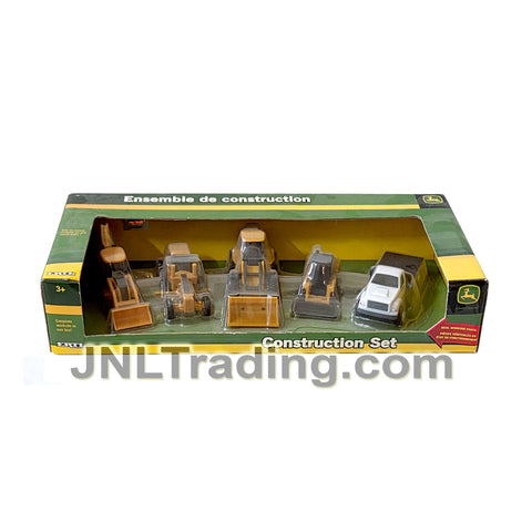 Year 2009 ERTL John Deere Construction Set with Backhoe, P-Tier Motor Grader, Wheel Loader, Skid Steer and Peterbilt Flatbed Truck