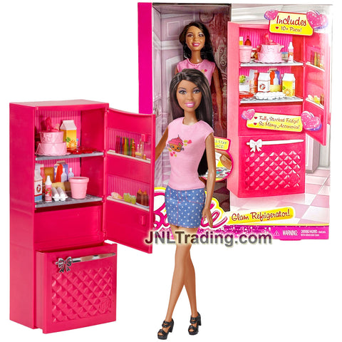 Year 2014 Barbie Glam Series 12 Inch Doll Set - African American Model NIKKI CCX06 with Refrigerator Plus Food Accessory Pieces