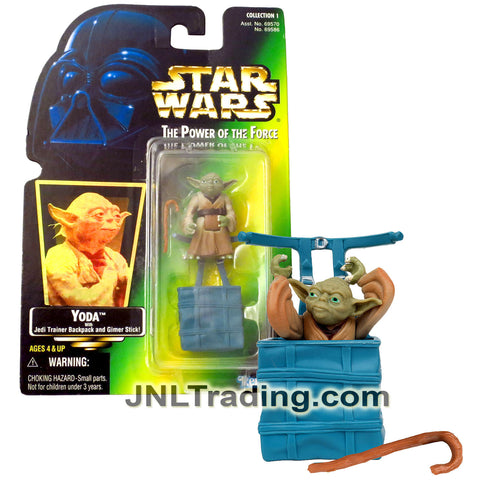 Year 1997 Star Wars Power of The Force Series 2 Inch Figure - YODA with Jedi Trainer Backpack and Gimer Stick