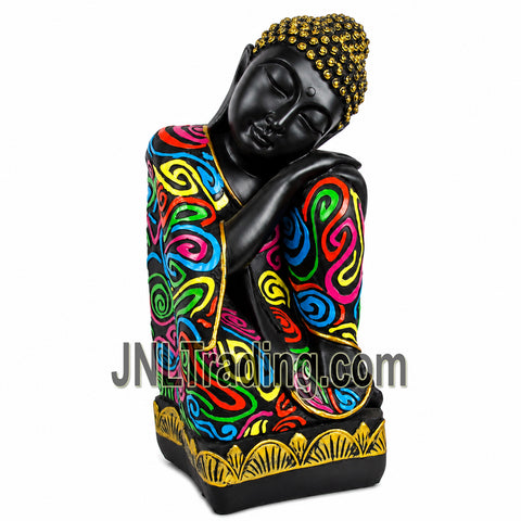 Turtle King 11 Inch Colorful Resting Buddha Statue Hand-Painted Zen Resin Sculpture Modern Meditation Home Decor