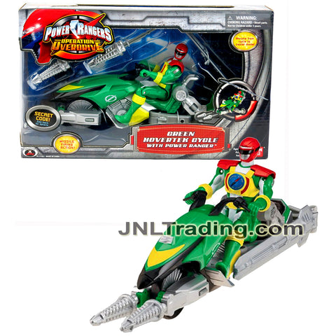 Year 2006 Power Rangers Operation Overdrive Series Vehicle Set - GREEN HOVERTEK CYCLE that Morphs to Chopper with 2 Missiles Plus Green Ranger Figure