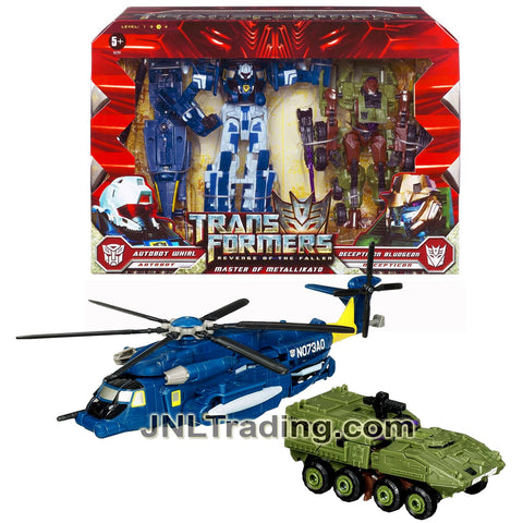 Year 2009 Transformers Movie Revenge of the Fallen Figure Set - MASTER OF METALLIKATO with Voyager AUTOBOT WHIRL and Deluxe DECEPTICON  BLUDGEON