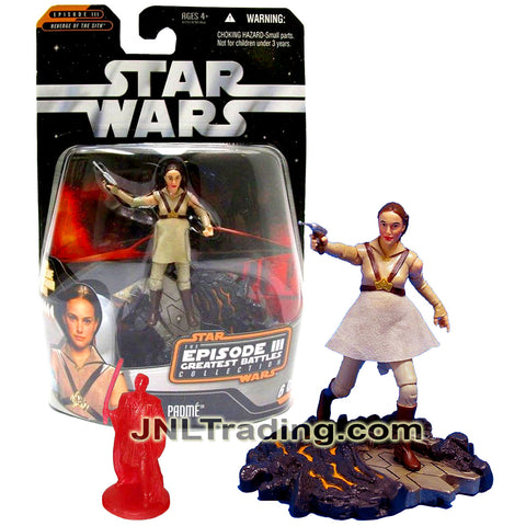 Year 2006 Star Wars Greatest Battles Collection Revenge of the Sith 3.5 Inch Figure : PADME with Blaster, Display Base and Obi-Wan Kenobi Hologram
