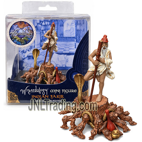 Year 2007 Sababa Toys Wizardology Fantasy Collectible 4 Inch Mini Figure - INDIAN FAKIR with Staff, Cobra and Tree Stump Display Base