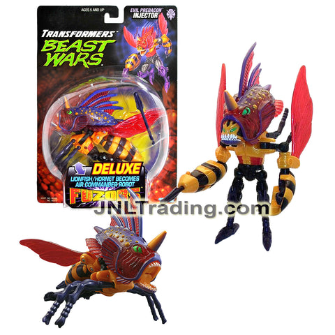Year 1997 Transformer Beast Wars Fuzors Deluxe Class 7 Inch Figure - Evil Predacon Air Commander INJECTOR with Missile Launcher (Lionfish/Hornet)