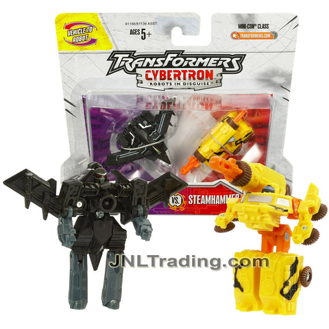 Year 2005 Transformers Cybertron Series 2 Pk Mini-Con Class 2.5 Inch Tall Figure- RAZORCLAW (Jet) Vs STEAMHAMMER (Mobile Missile Launcher)