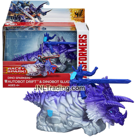 Year 2014 Transformers Movie Age of Extinction Dino Sparkers Series 6 Inch Long Figure Racer - AUTOBOT DRIFT and DINOBOT SLUG with Battle Spark FX