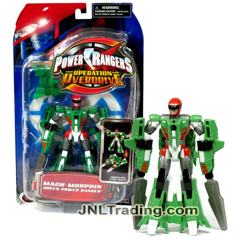 Year 2006 Power Rangers Operation Overdrive Series 6 Inch Tall Action Figure : MACH-MORPHIN GREEN POWER RANGER that Morphs to Jet Plane
