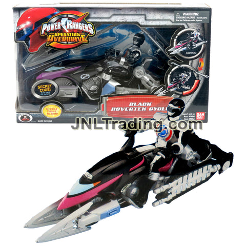 Year 2006 Power Rangers Operation Overdrive Vehicle Set - BLACK HOVERTEK CYCLE that Morphs to Chopper with 2 Missiles Plus Black Ranger Figure