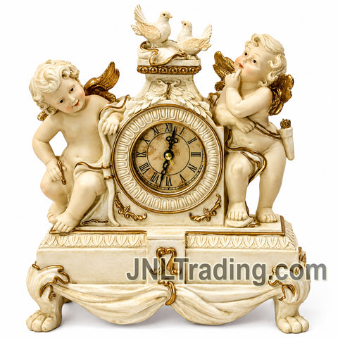 Giovanni 10 Inch Vintage Cherub Mantel Clock Decorative Angel & Dove Resin Table Clock Ivory Gold Home Décor